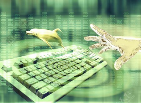 科技背景三维手键盘鲨鱼图片