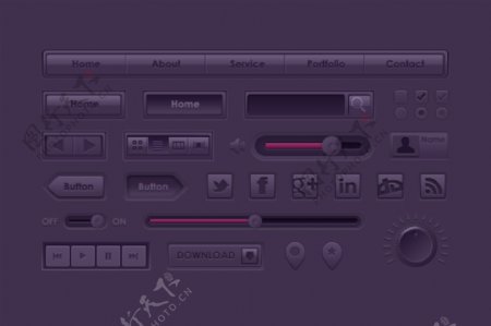紫色时尚的WebUI元素盒PSD
