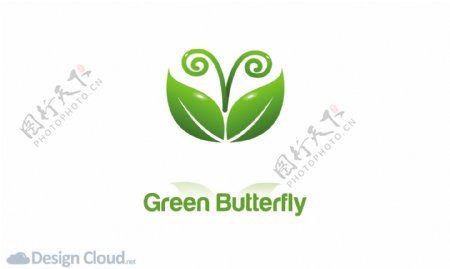 绿色蝴蝶叶矢量标志