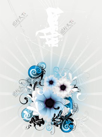 藤蔓和素雅的花朵插画