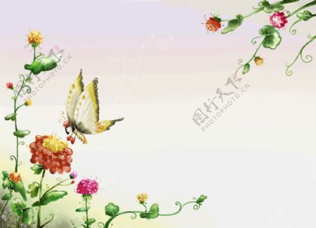蝴蝶花水彩卡通