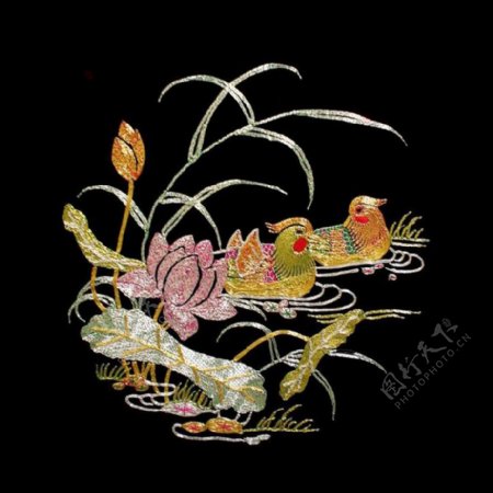 绣花刺绣中国风植物荷花免费素材