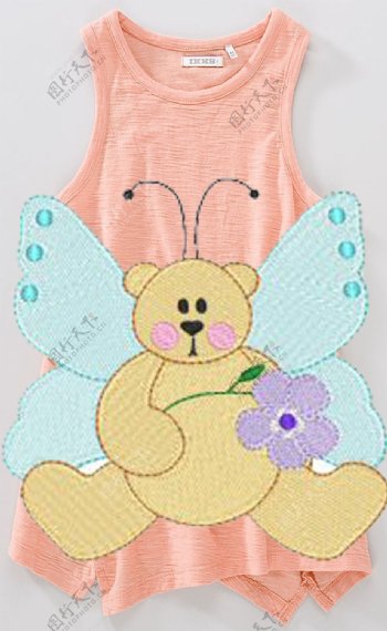 绣花动物玩具熊蝴蝶卡通免费素材