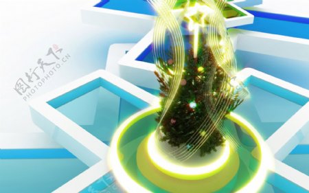 圣诞树礼物水晶色彩绚烂3D三维立体科幻广告电脑设计图片