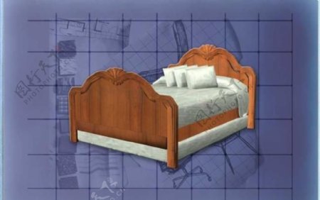 酒店风格家具床0143D模型