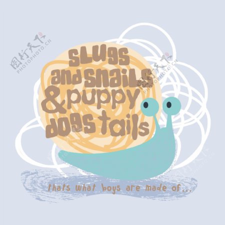 印花矢量图T恤图案图文结合动物蜗牛免费素材