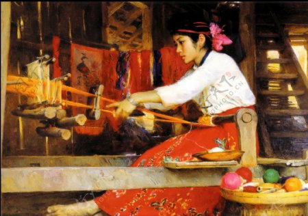 织毛毡的藏女图片