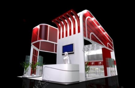 创意红白撞色展厅设计模型