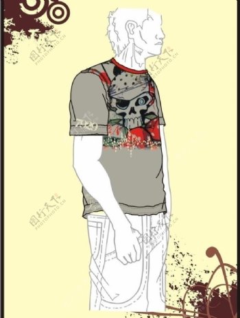 男装tshirt印花设计骷髅头巾图片