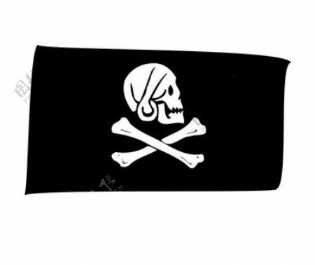 印花矢量图黑白色骷髅旗帜朋克风格免费素材