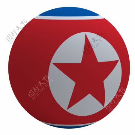 朝鲜国旗在球白色隔离