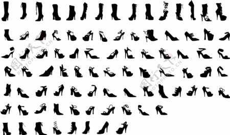 黑色和白色的设计元素矢量17系列女鞋的剪影