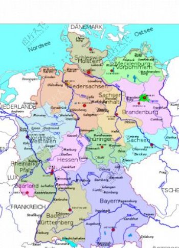 德国的政治地图的矢量绘图