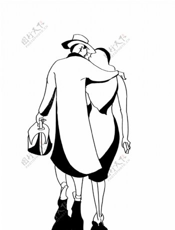 男女散步黑白装饰图片