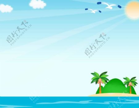 清新的海岛背景卡通幻灯片
