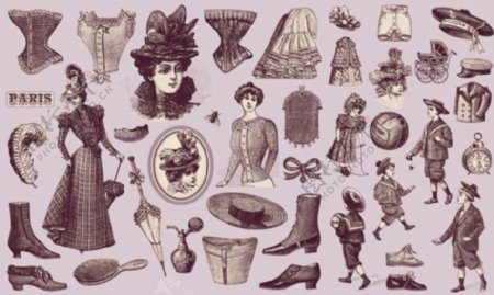 19世纪欧洲人物与服饰矢量素材