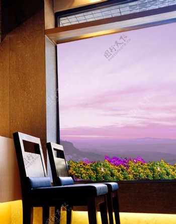 龙腾广告平面广告PSD分层素材源文件房地产窗户椅子天边树叶