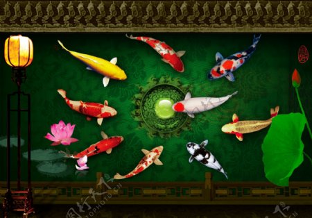 浮雕影壁鱼图片
