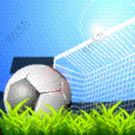 有光泽的足球球和进球后的自然背景在一个足球场的插图