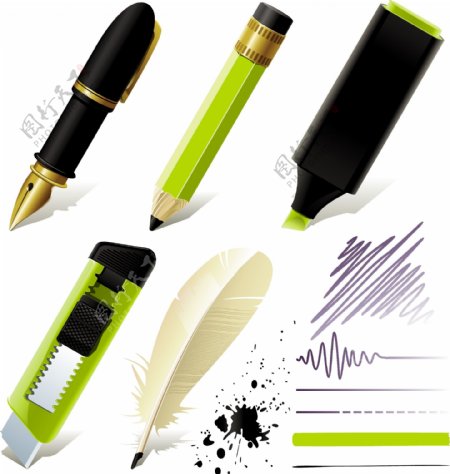 不同的笔的设计元素矢量图形