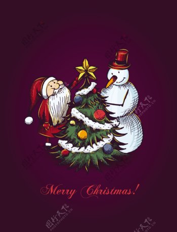 圣诞节插画矢量与圣诞雪人圣诞树