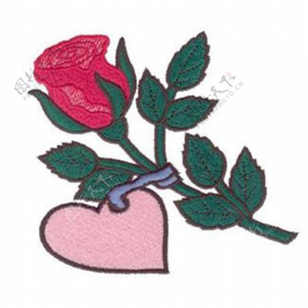 绣花花朵玫瑰心形免费素材