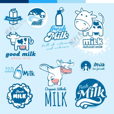 牛奶卡通logo设计矢量图