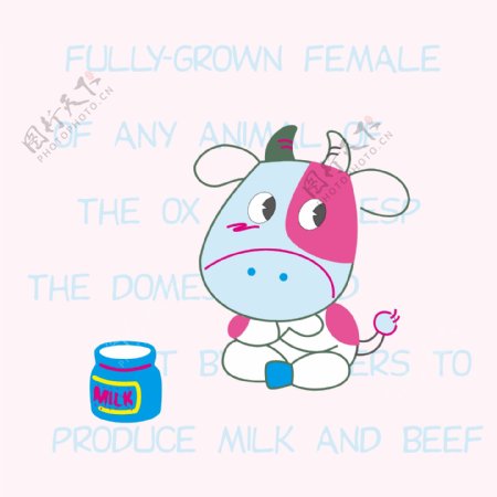 印花矢量图T恤图案图文结合卡通动物奶牛免费素材