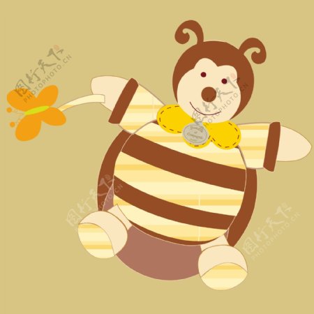 印花矢量图卡通动物蜜蜂色彩褐色免费素材