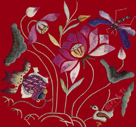 中华刺绣绣花花朵民间艺术PSD分层素材源文件中国传统元素整合图库