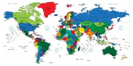彩色英文世界地图矢量素材