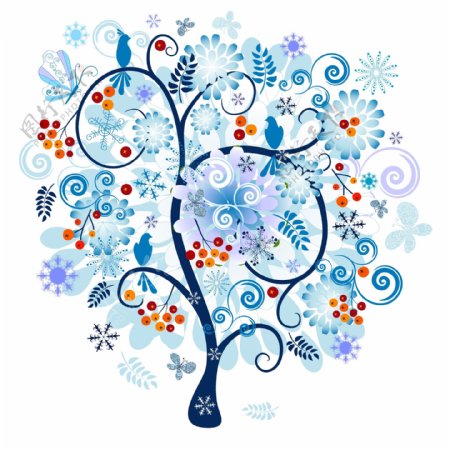 蓝色雪花树纹树木图片