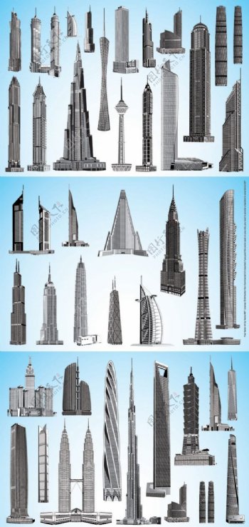 世界著名的高层建筑矢量素材