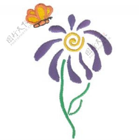 绣花卡通植物花卉昆虫蝴蝶免费素材