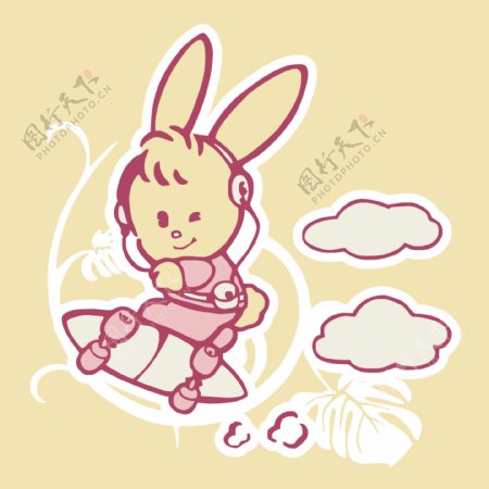 印花矢量图T恤图案动物兔子云朵免费素材