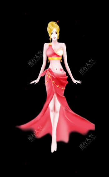希腊风格红裙子插画人物图片