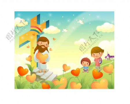 耶稣儿童风景图片