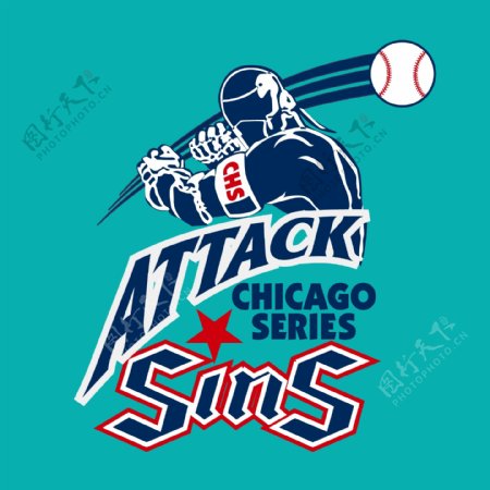 印花矢量图T恤图案图文结合运动棒球免费素材