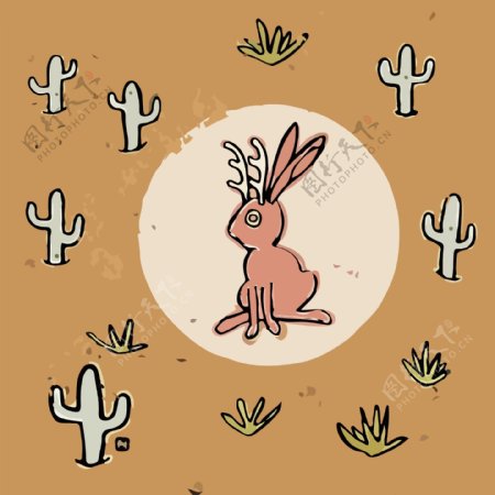 印花矢量图卡通动物兔子几何免费素材