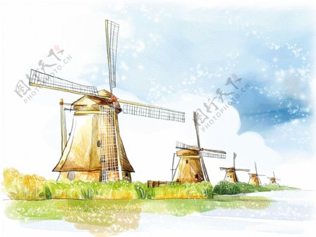 卡通风景荷兰风车