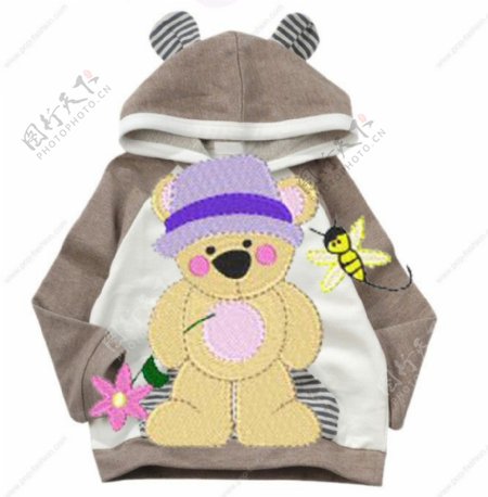 绣花动物戴帽子的熊小蜜蜂色彩免费素材