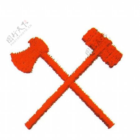 绣花色彩单色橙色榔头和斧头免费素材