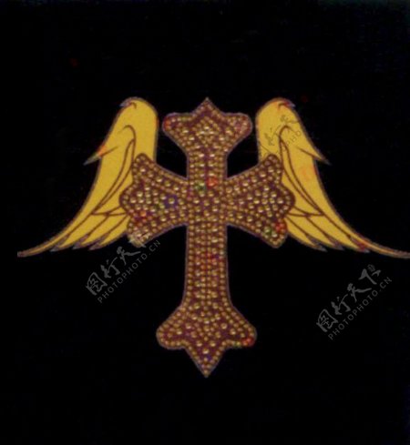 烫钻十字架翅膀灵异徽章标记免费素材