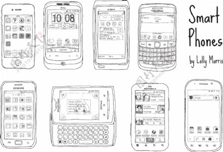 品牌手机素描PSD图层手机素材