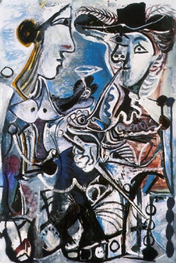 1967Lecouple西班牙画家巴勃罗毕加索抽象油画人物人体油画装饰画