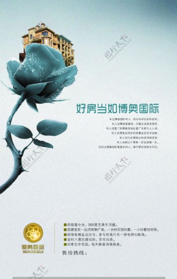 博奥国际玫瑰花优雅地产广告PSD素材