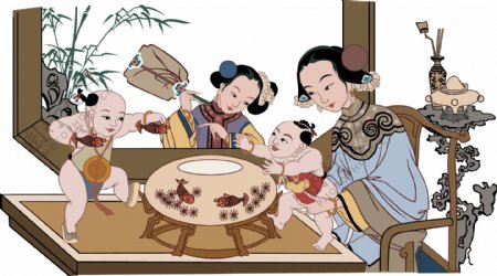 中国传统母子