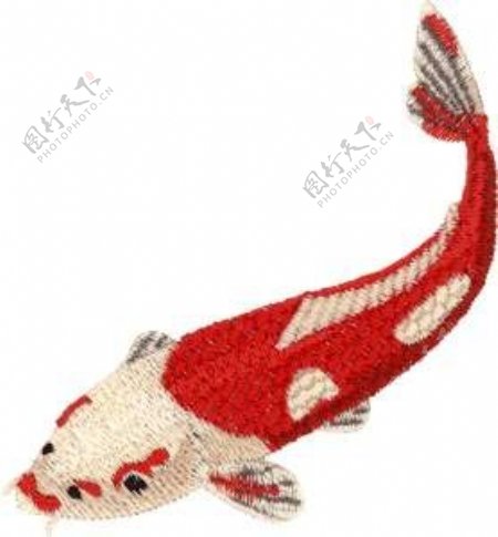 绣花鲤鱼白色红色年年有余免费素材