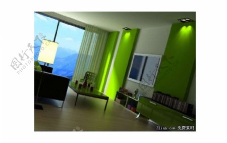 绿色现代客厅3D模型