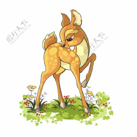 印花矢量图卡通卡通动物鹿小鹿斑比专题免费素材